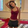 V Neck Slim Crop Tops Lace Lace-up Camisole Chic Halter Bottoming T-shirt  Spicy Girl