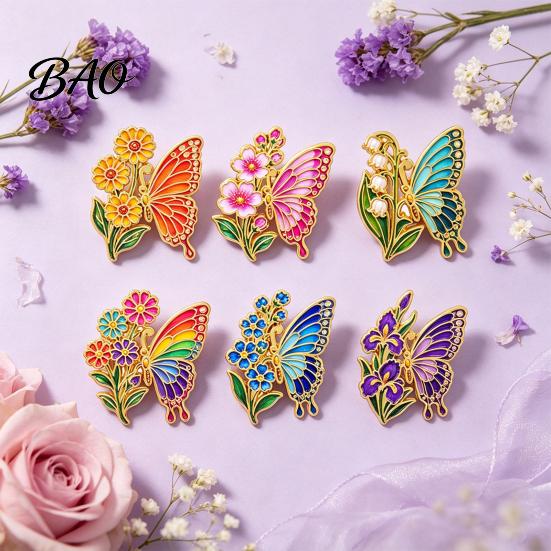 Butterfly Lapel Pin Enamel Flower Brooch Pin, Floral Badge for Women, Inscet Shaped Coats Sweaters Scarves Alloy
