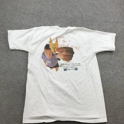 Vintage Religious Shirt Mens Large How Can I Serve You Matthew 25:40 Christian