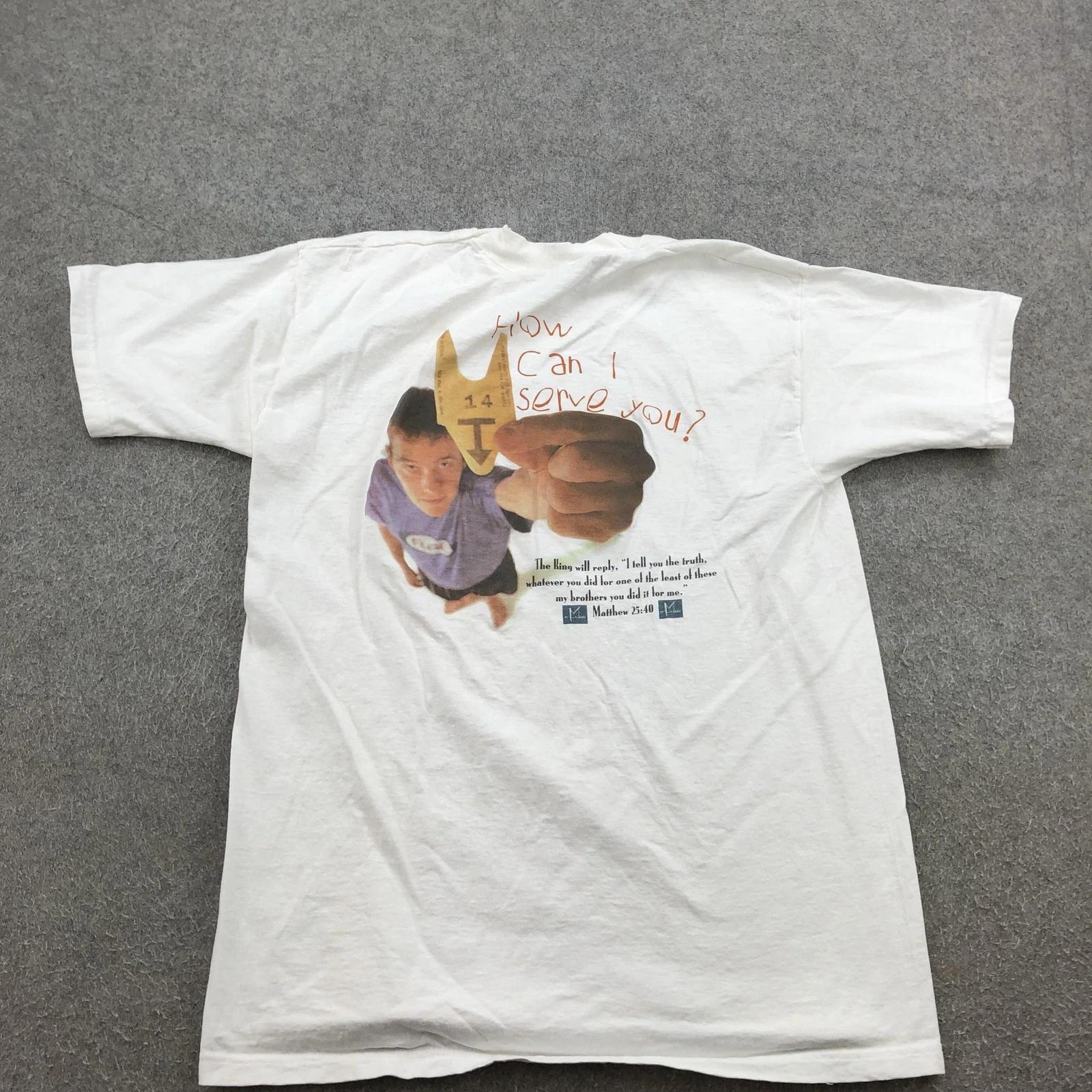 

Vintage Religious Shirt Mens Large How Can I Serve You Matthew 25:40 Christian 3XL