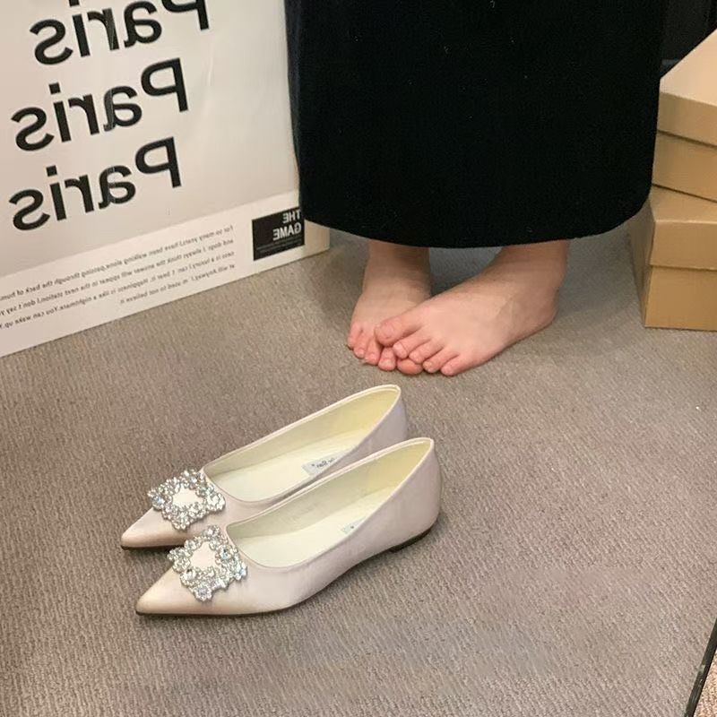 Square Buckle Rhinestone Foot Cover Soft Sole Pointed Flat Sole Single Shoe New Xiaoxiangfeng Comfortable Temperament Shoes