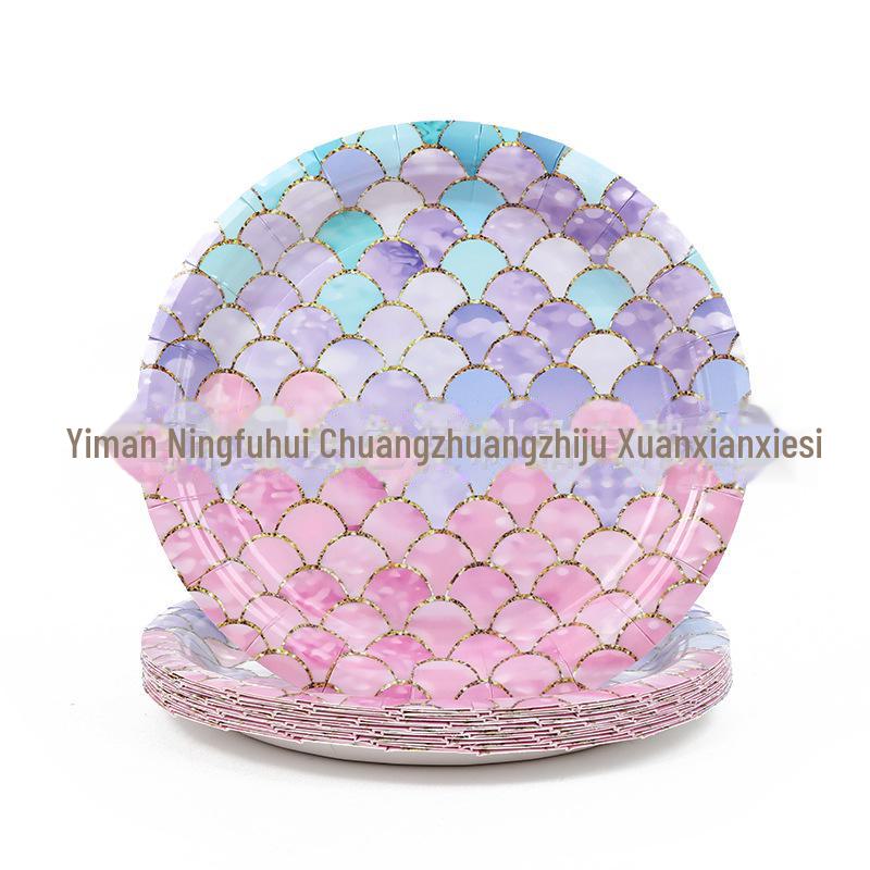 Mermaid Children's Party Disposable Tableware Set: Includes Knife, Fork, Spoon, Cup, Napkin, and Plate