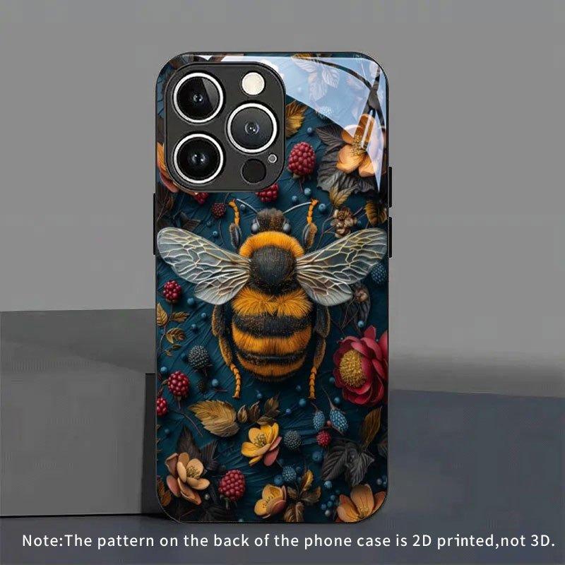 Berries Flowers Bees Pattern Tempered Glass Phone Case For iPhone 17 16 15 14 13 12 11 Pro Max 17 Air 7 8 Plus XR XS X Cover