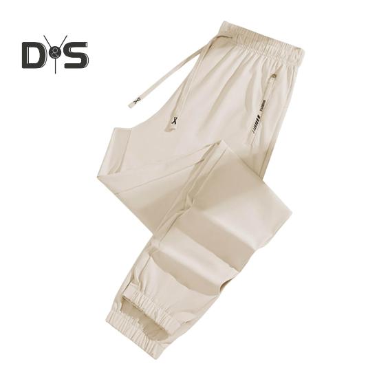 

Унисекс летние брюки из ледяного шелка, тонкие свободные прямые брюки, охлаждающие брюки с эластичной резинкой на талии, быстросохнущие однотонные спортивные брюки для повседневного ношения M абрикосовый