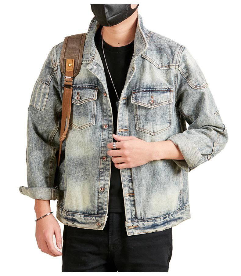 Xintang Men's Distressed Denim Jacket - Trendy Cool Loose Fit Workwear
