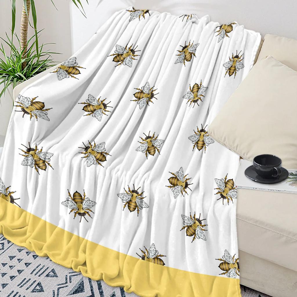 Idyllic Sunflower Bee Throw Blanket Soft Warm Plush Perfect for Travel Camping Picnic Home Decor