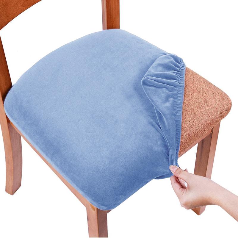 Soft Velvet Spandex Dining Chair Covers Removable Washable Elastic Seat Cushion Slipcover