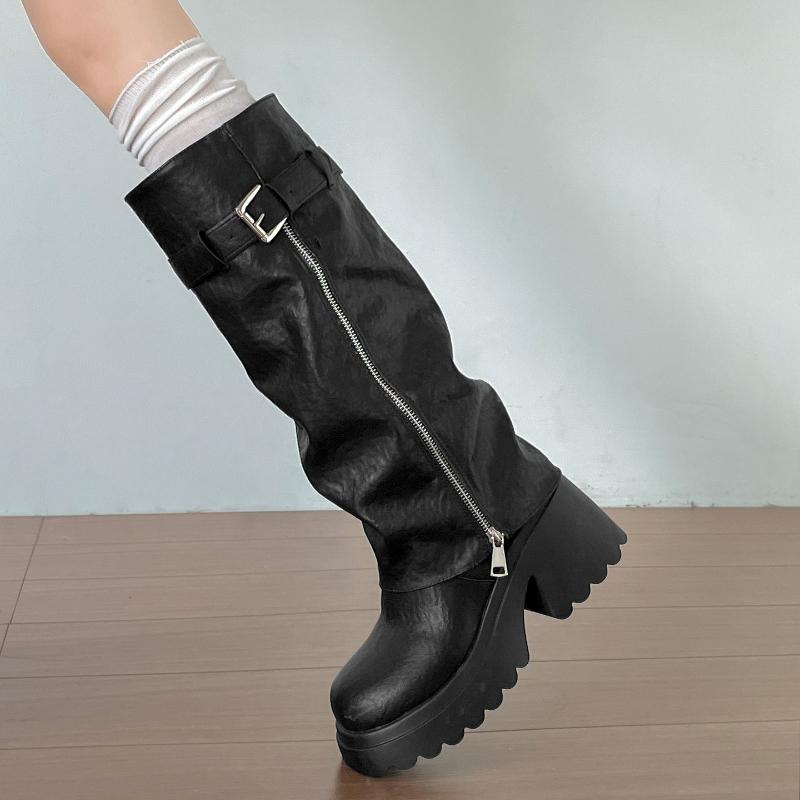 Platform Thick Sole Women Knight High Boots Fashion Height Increase Shoes Female Vintage Punk Long Booties Zapatos De Muje