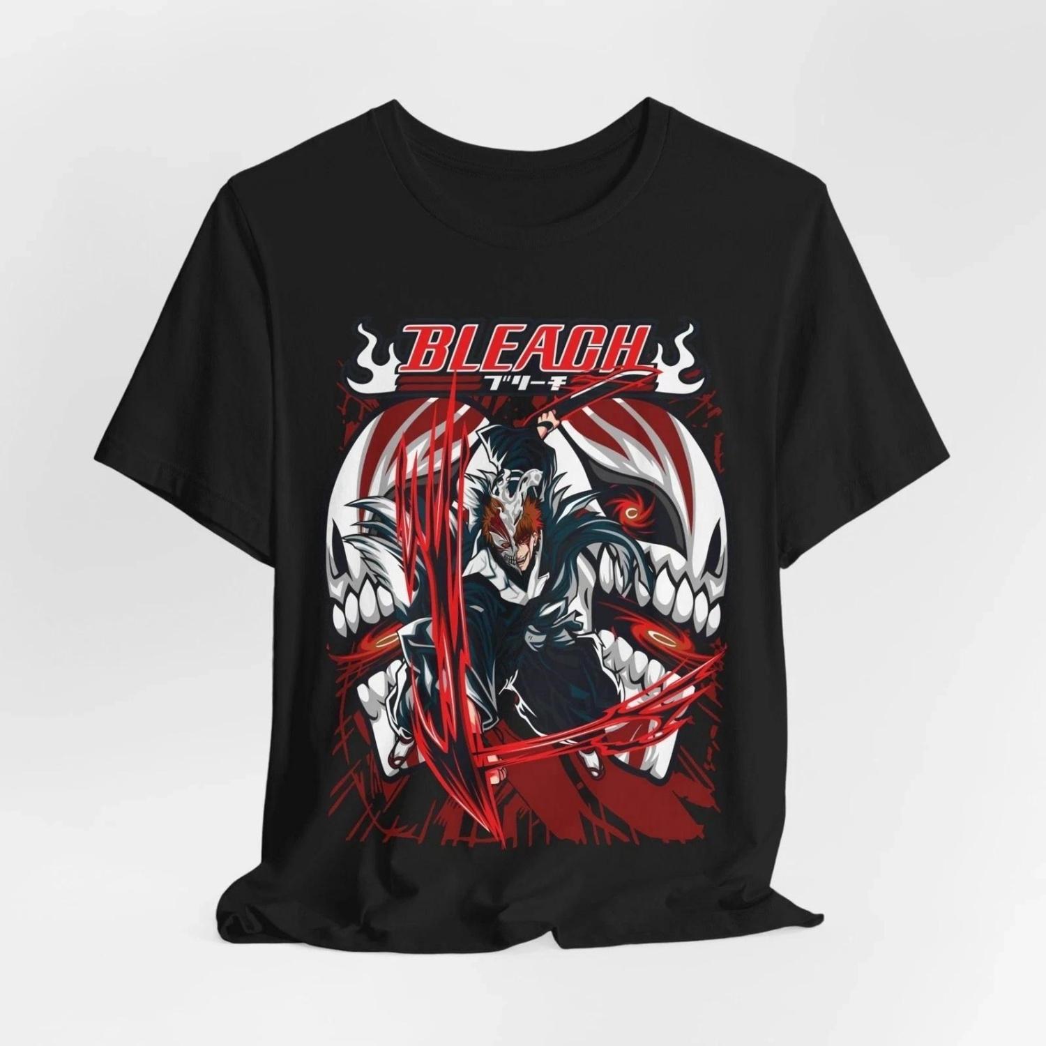 

Anime Japanese BLEACH 2026 Summer New Mens Trend Tshirt 100 Cotton Large Pattern Unisex Short Sleeve Loose Leisure Y2K Shirt S чёрный