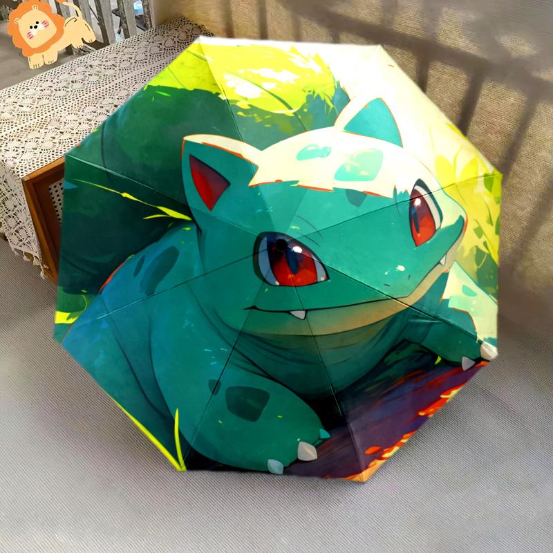 Piplup and Bulbasaur  pattern, automatic folding umbrella, portable and foldable design, 8 ribs, a Christmas or birthday gift.