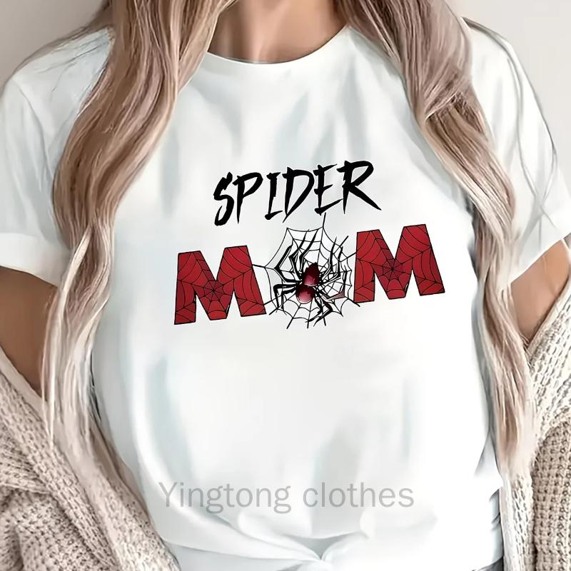 Maglietta da donna 'Spider Mom', Top casual a maniche corte con design grafico accattivante, Ideale per casa, pasti o attività all'aperto