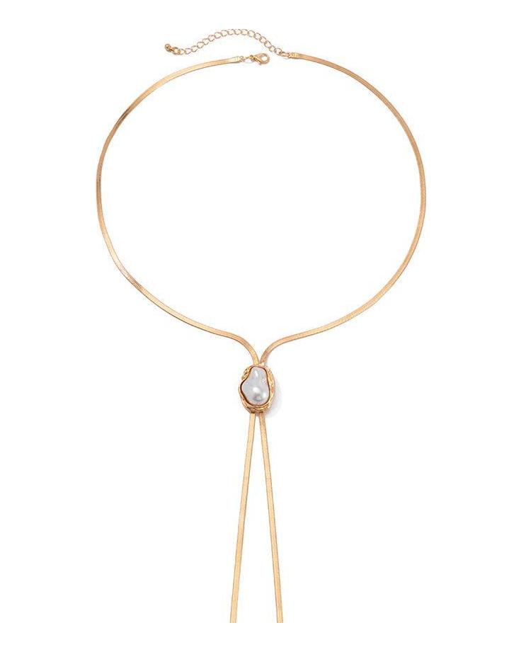 Y-förmige Schlüsselbeinkette aus Perlenmetall – moderner europäischer und amerikanischer Stil