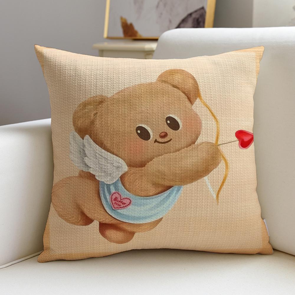 Cute BButter BearS Cushion Cover Breathable and Skinfriendly Linen Pillowcase Square Removable and Washable Cushion