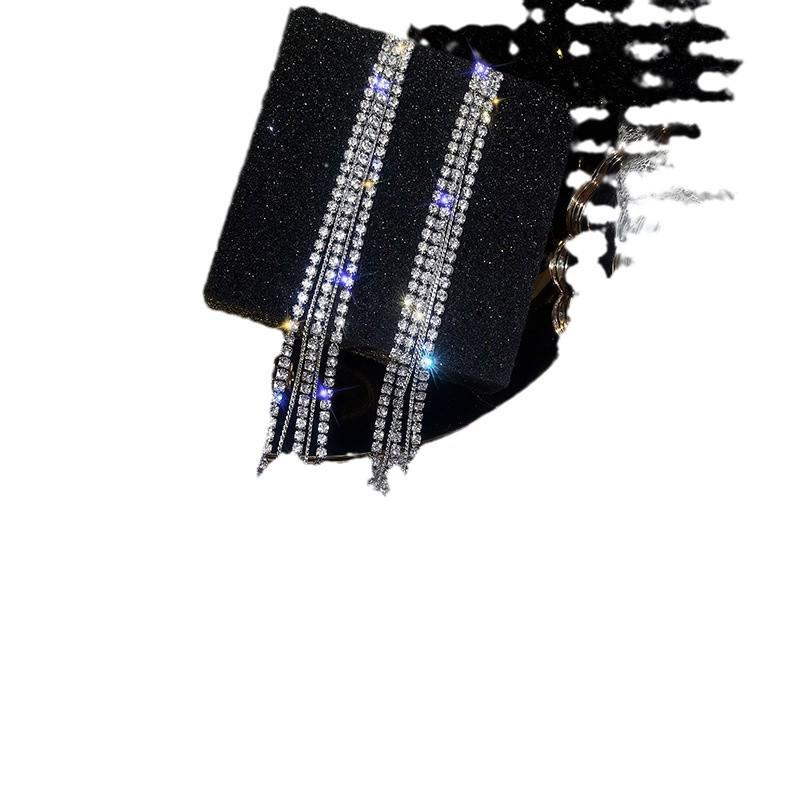 925 Silver Rhinestone Tassel Line Earrings - Trendy Dangle Earrings for Women