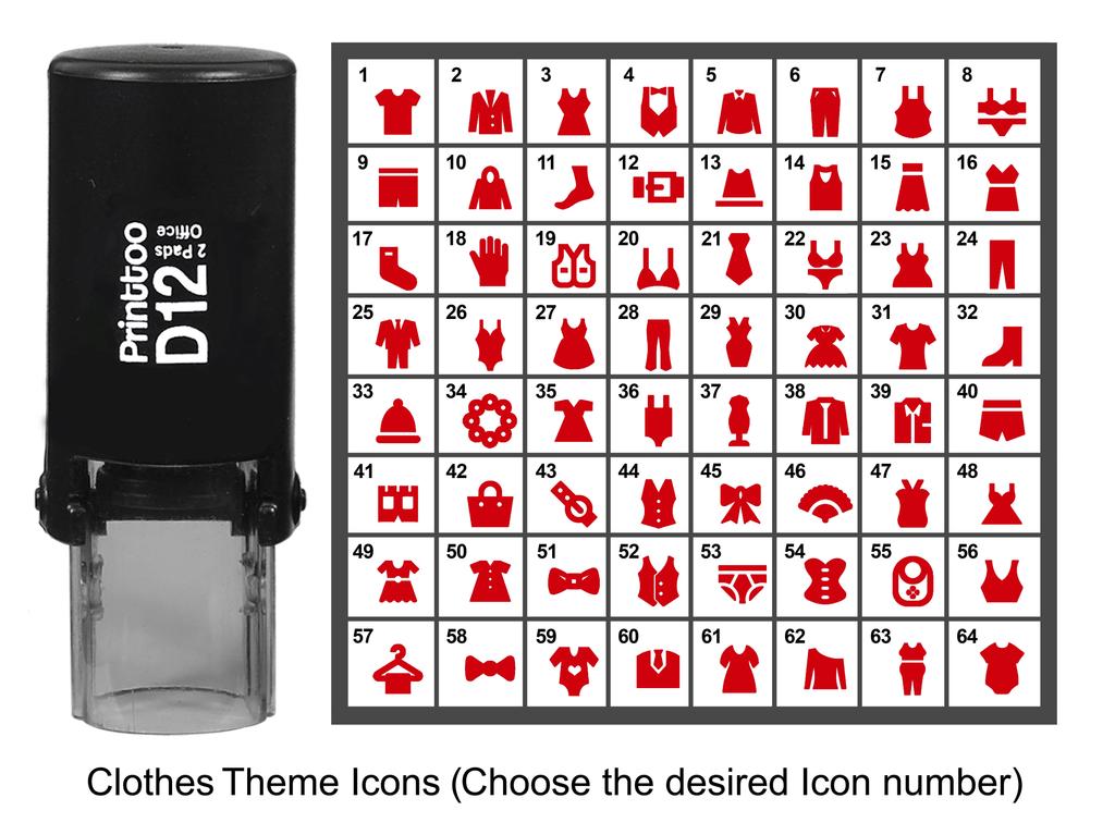 Printtoo Clothes Theme Icons Round Rubber Stamp Self Inking Stamper 12 mm