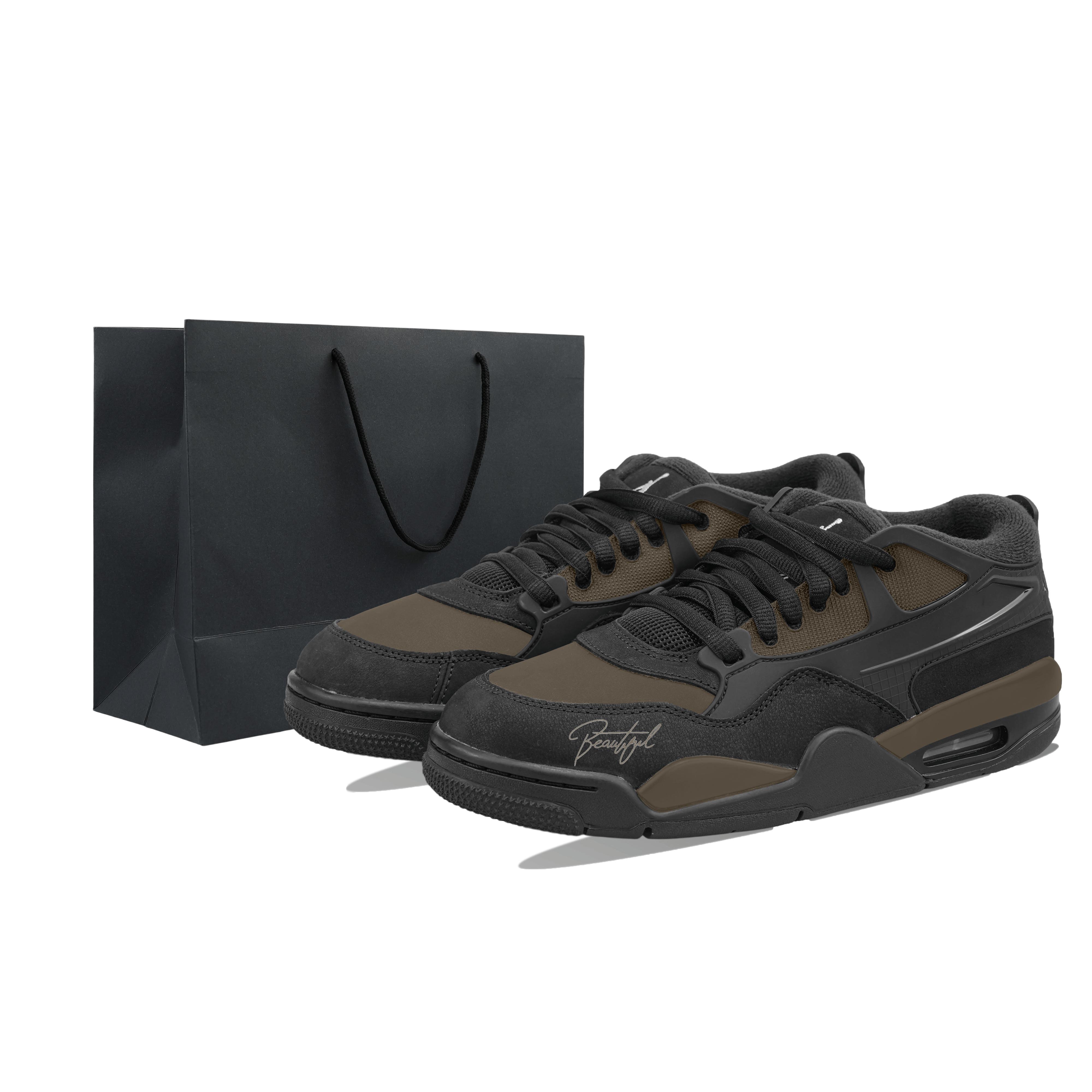 

Jordan Air Jordan 4 RM Black Cat Abrasion Resistant Low top Vintage Basketball Shoes Unisex Black Brown FQ7939-004(Team695-) 43