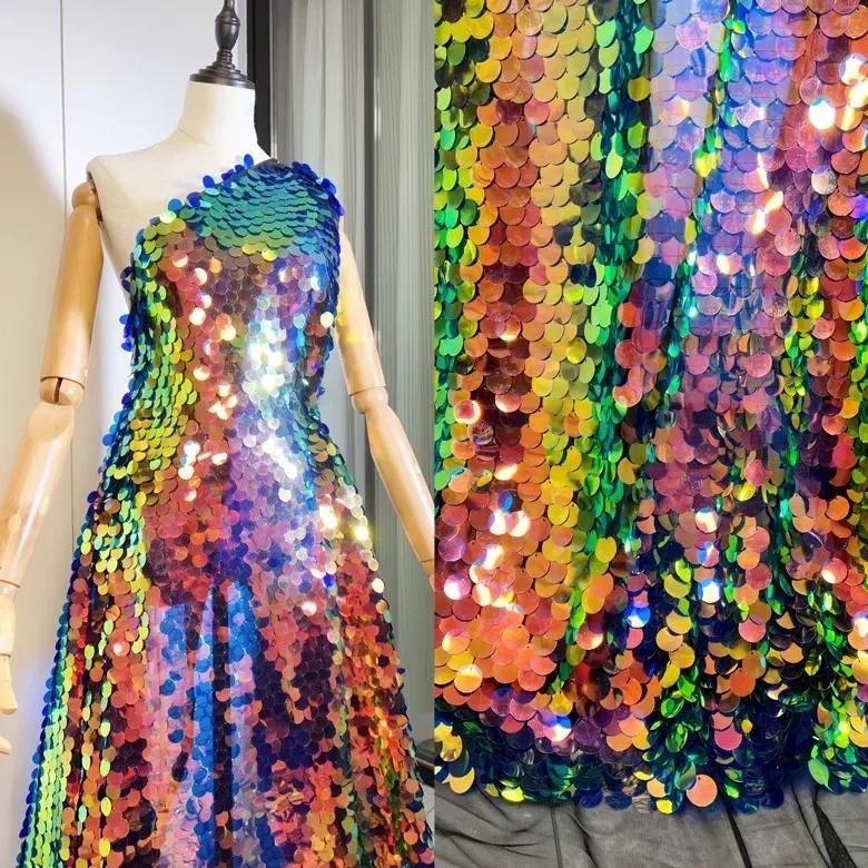 18mm Fish Scale Sequin Embroidered Fabric Photography Live Broadcast Background Decoration Cloth Stage Costumes Production