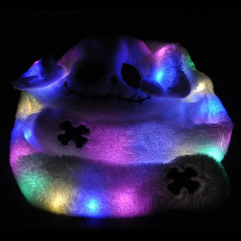 LED Pumpkin Rabbit Hat Plush Hat with Moving Ears Hat Halloween Christmas Ball Hat with Fluffy Ears Bomber Hats