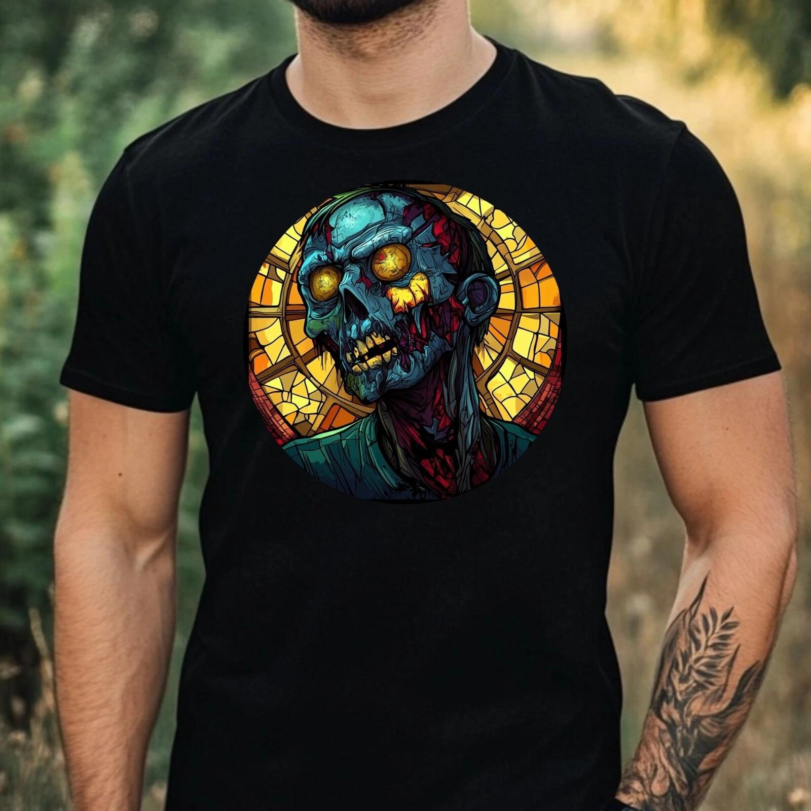 T-Shirt Herren Zombie Buntglas Motiv Baumwolle Größe XS bis 5XL XS