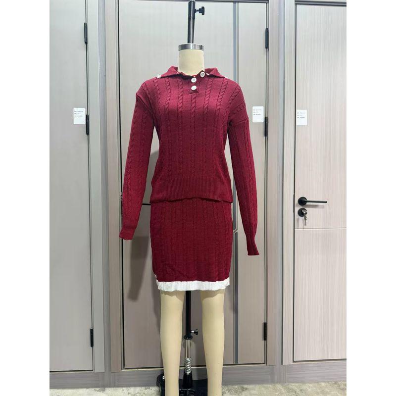 

Модный ветрозащитный трикотаж с воротником поло, юбка с вставками, модный костюм, вязаный топ и юбка Scarlet 4XL