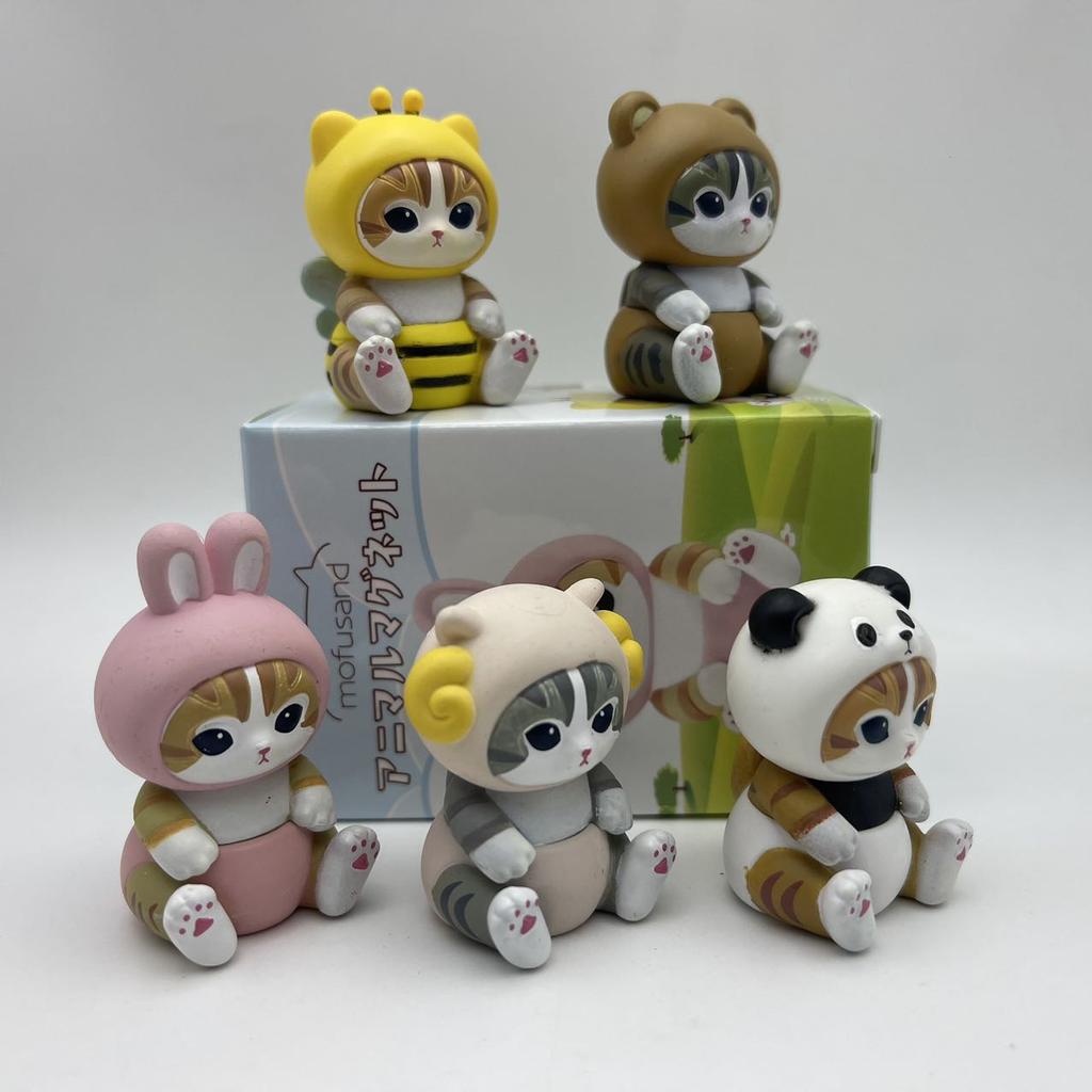 4cm Mofusand Actionfiguren-Set Tierkopfbedeckung Puppe Niedliches PVC-Modell Blind Box Schreibtischdekoration Bastelspielzeug Geburtstagsgeschenk