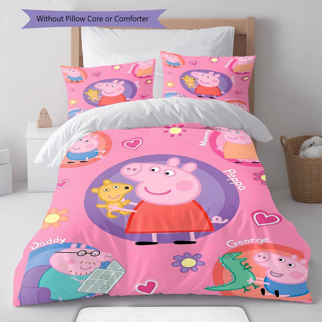 Set copripiumino con motivo a cartone animato di maialino rosa, federa, decorazione per la casa, regalo (1 * copripiumino + 2 * federa, senza nucleo)
