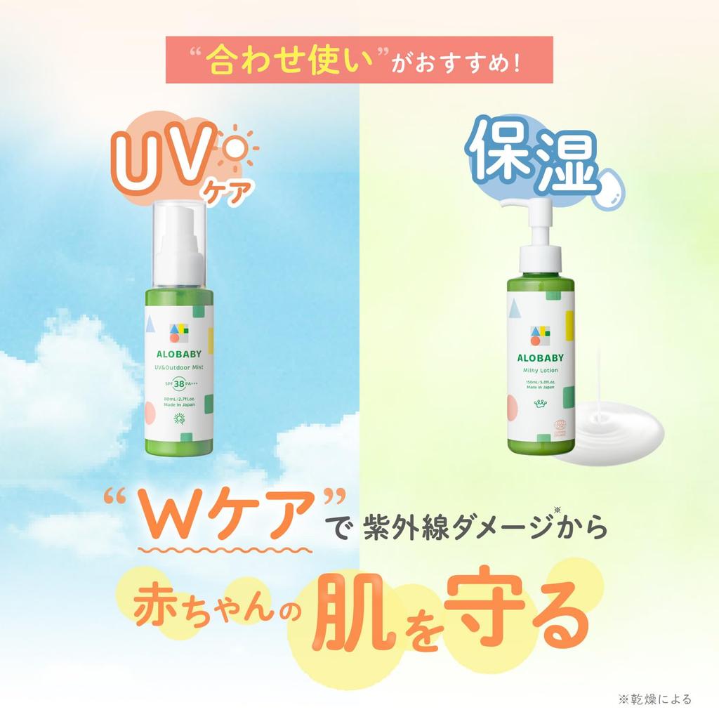 Alobaby Skincare UV Large 380ml Milk Lotion 80ml UV Outdoor Mist Made In Set (Aroma Scent) + & (Sunscreen, Additive-Free, Japan)