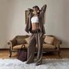 Retro atmosphere casual two-piece set, loose oversize lapel shirt high waist drop wide leg trousers