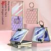 Luxury Diamond Grid Plain Leather Case for Samsung Galaxy Z Flip 8 Flip8 Plating Frame Glass Screen Metal Ring Shockproof Cover