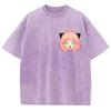 Vintage Casual Washed Denim Loose T-shirt Cartoon Anime Characters Print Street American Fashion Comfortable Design
