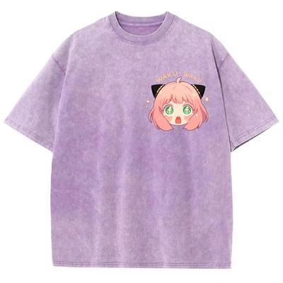 Vintage Casual Gewassen Denim Los T-shirt Cartoon Anime Karakters Print Street Amerikaanse Mode Comfortabel Design