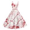 Women's Halloween Printed Off Shoulder Punk Vintage Dress Sleeveless Spaghetti Strap A-Line Midi Dress with Floral and Spider Web Pattern