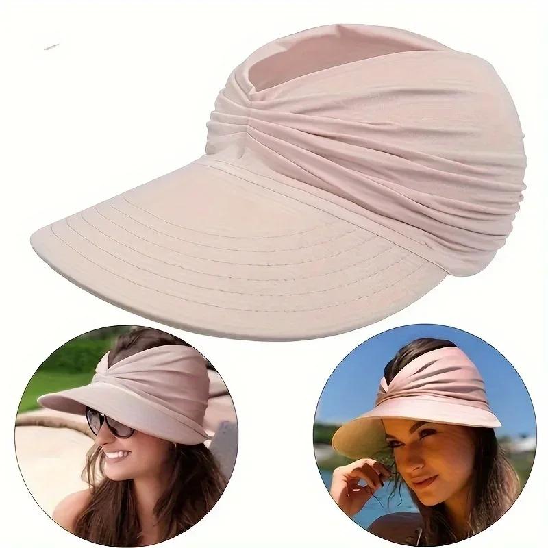 

Cap Beach Sun Hat Women Big Head 56-65 Size Spring Summer New Hollow Top Hat 50+ Sun Hat Girls High Elastic Outdoor Sports Hats розовый