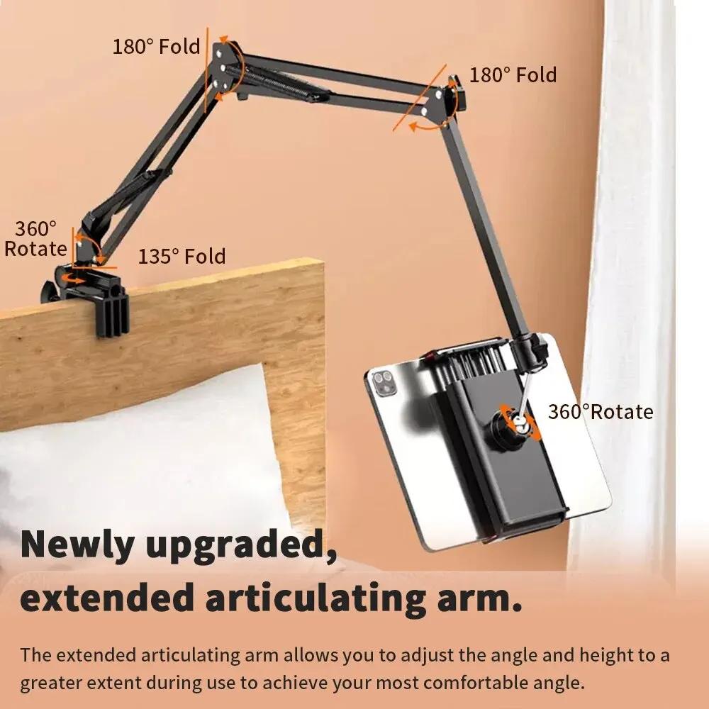 1 stk. Tablet-holder til seng med 90 cm Metalarm 360° Roterende Senge-tabletmonteringsstander Til iPad Stand 4,7~10,2 Tommer Telefon-tabletbeslag