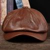 2025 Retro Octagonal Genuine Leather Hat Autumn Men's Cowhide Leather Beret Elegant Fashion Tongue Cap Snapback Caps For Men