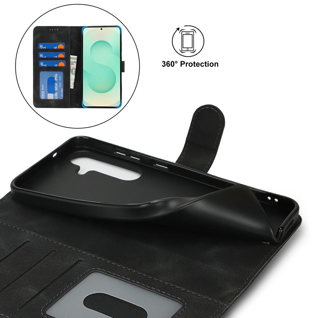 For Samsung Galaxy S25+ Wallet Case Double Folded Edge Skin Touch PU Leather Flip Phone Cover