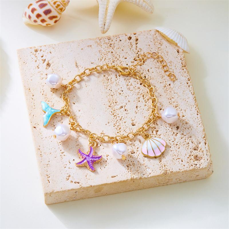

Summer Beach Trendy Pearl Shell Starfish Charm Bracelets for Women Gold Color Link Chain Bracelets Vacation Jewelry Accessories