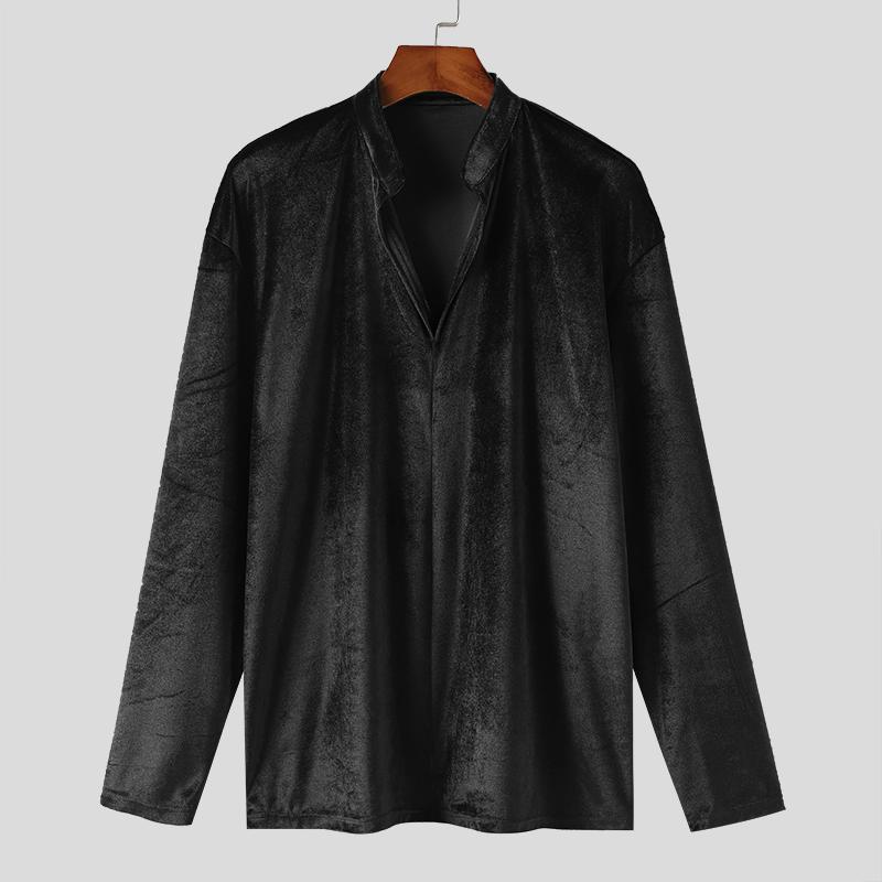 

INCERUN Мужские однотонные бархатные рубашки на пуговицах с длинным рукавом M чёрный