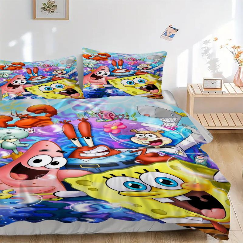 

3pcs SpongeBob Duvet Cover Set for Bedroom - Includes 1 Duvet Cover and 2 Pillowcases (Core Not Included) yy251015209 135x200cm