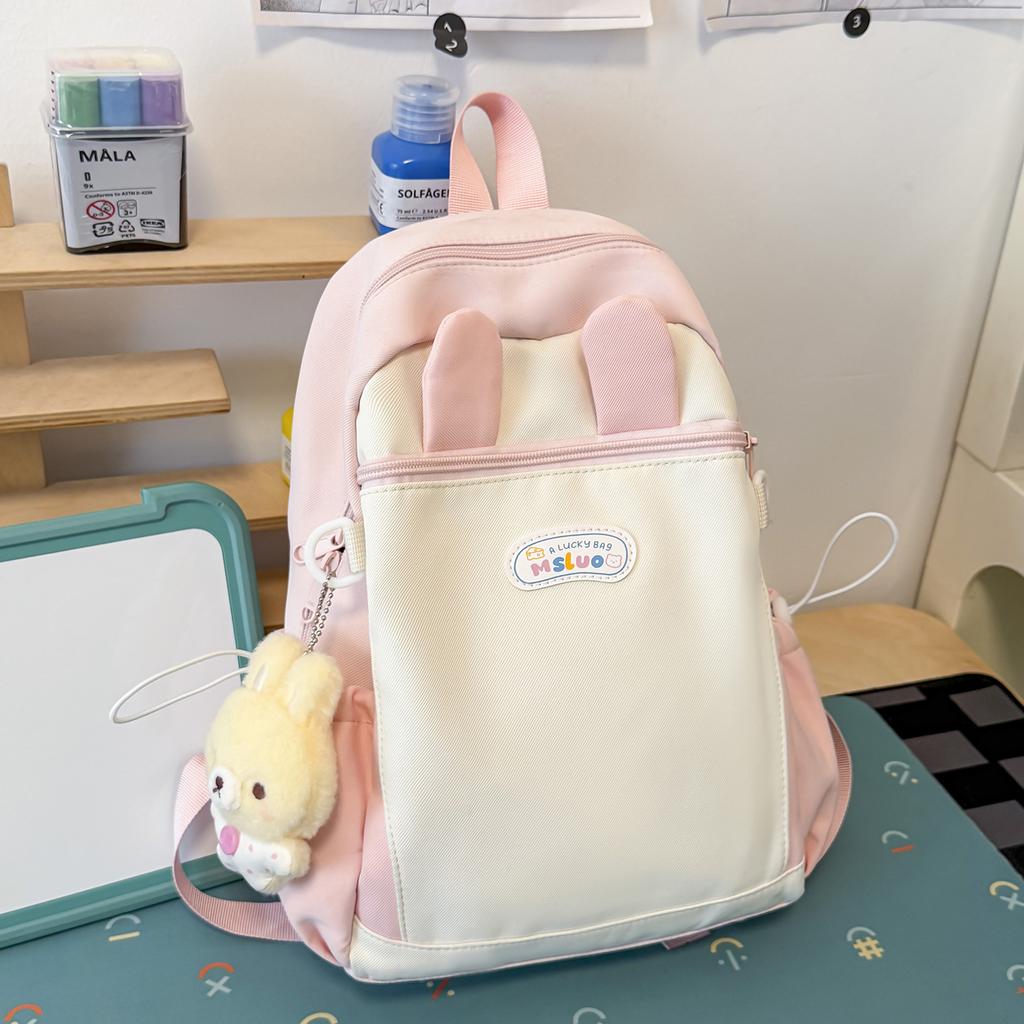 Schoolbag milk fufu color matching three-dimensional rabbit ear backpack soft cute girl holiday girlfriends travel fresh age reduction small backpack