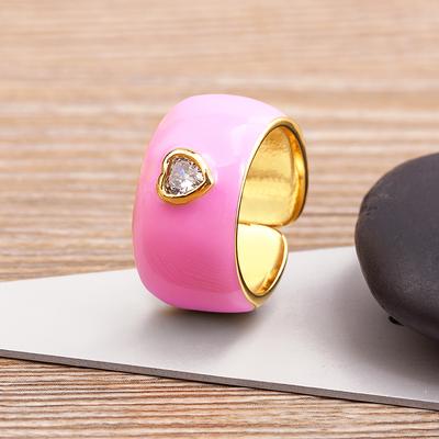 Nidin Romantische Herzform Offen Tropfendes Öl Rins Vergoldet Damen Süßigkeitenfarben Handbemalt Knöchel Kreativer INS Schmuck Geschenk