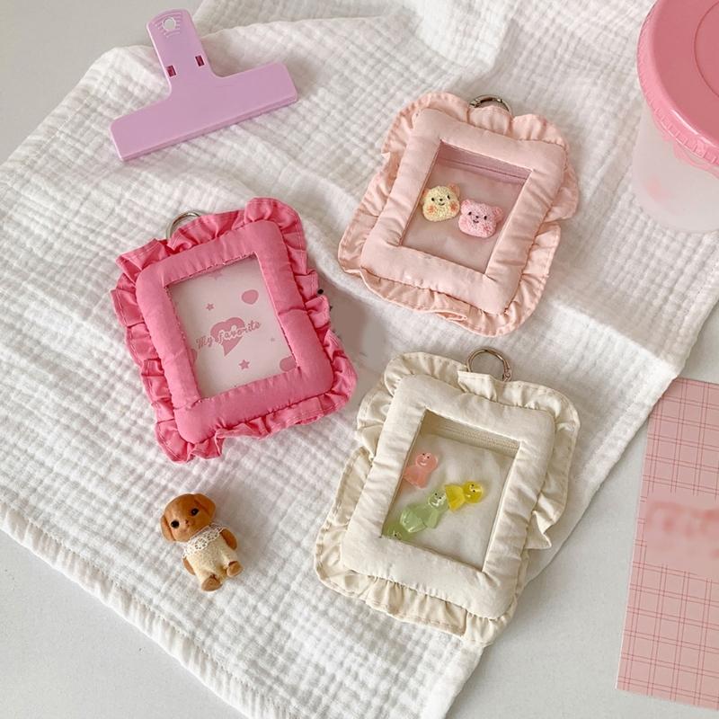 Cute Cloth Pillow Photo Holder Keychain For 3 Inch Photocard Cards Portable Wall Decoration Travel Accessory