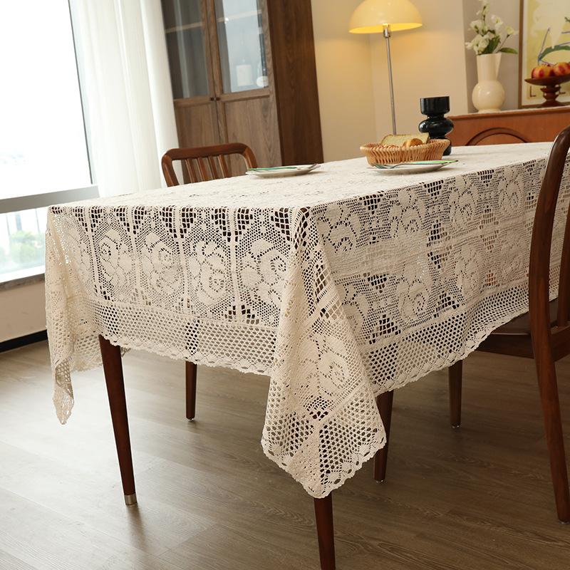 Landelijke Stijl Katoen Gebreide Eettafel Mat American Retro Geweven Hol Kant Tafelkleed Antislip Slijtvast Beige Tafel Mat