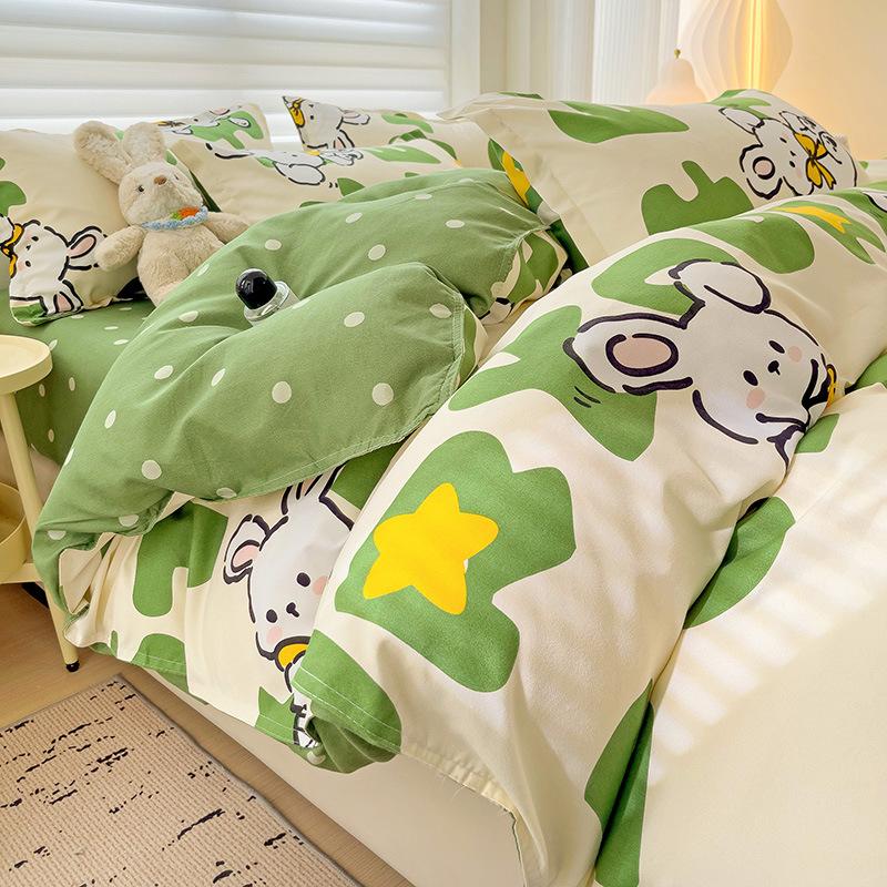 Class A Maternal And Infant Grade Small Fresh Pure Abraded Four-Piece Set Skin-Friendly Bed Sheet Washed Cotton Quilt Cover Student Dormitory 3Pcs Set