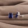 Blue Sapphire Gemstone 925 Sterling Silver Handmade Jewelry Partywear Stud Earrings 0.4" , September Birthstone, Anniversary Gift For Her EE-179-4