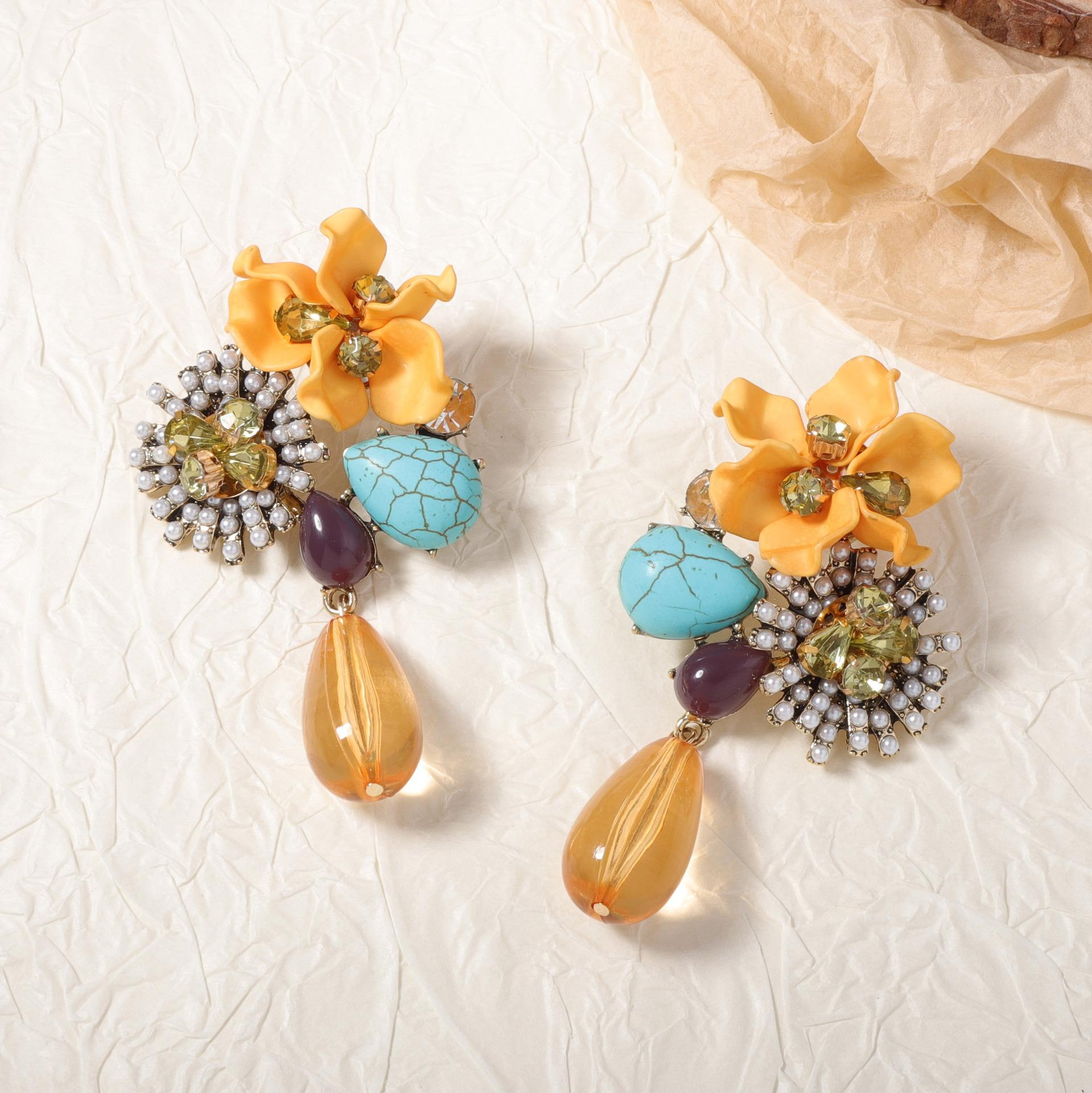 

Нові ретро-індивідуальні перебільшені універсальні довгі сережки зі смолою та квітами у формі краплі води Важка робота помаранчевий