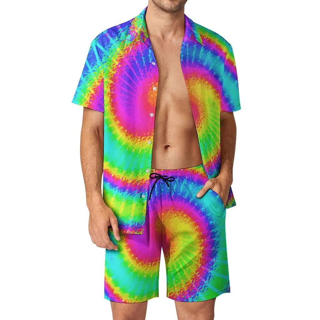 Conjuntos de Camisetas Arcoíris Impresión 3D para Hombre Moda Casual Manga Corta Camisas Pantalones Cortos Oversize Ropa de Calle Hawaiana Trajes Ropa