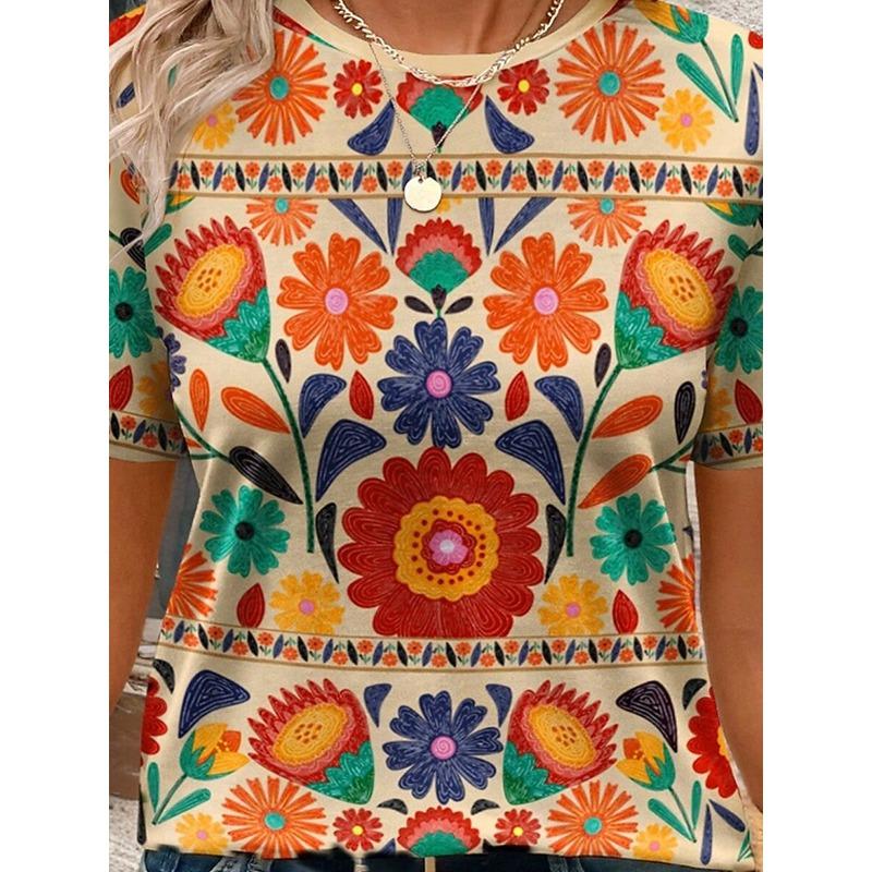 Women's T Shirt Floral Graphic Plants Vintage Stylish Classic Short Sleeve Crew Neck Regular Tops Daily