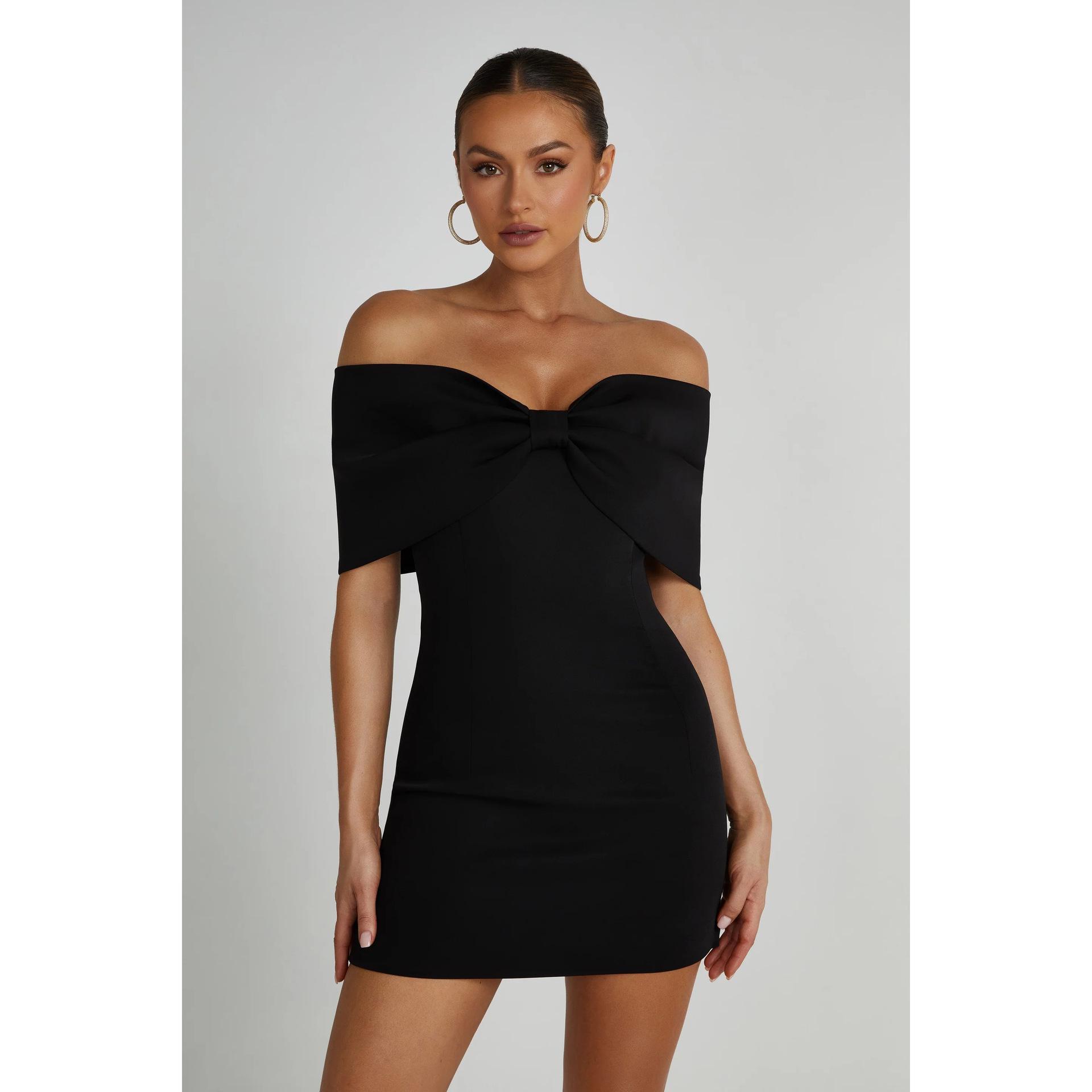 2026 European Spring-Summer One-Shoulder Casual Party Dress for Women Medium чёрный