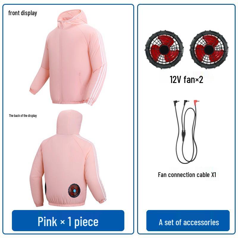 Paar Kapuzen-Sonnenschutz-Kühljacke mit Ventilator zur Vorbeugung von Hitzschlag im Freien